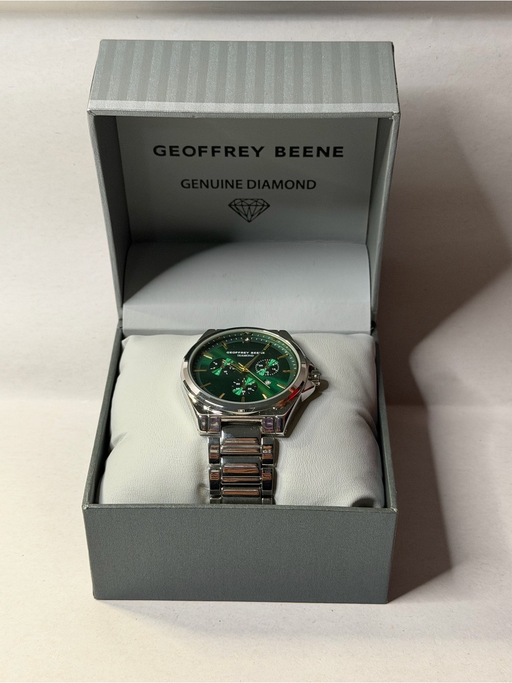 Geoffrey Beene Silver Bracelet Watch with Green Dial